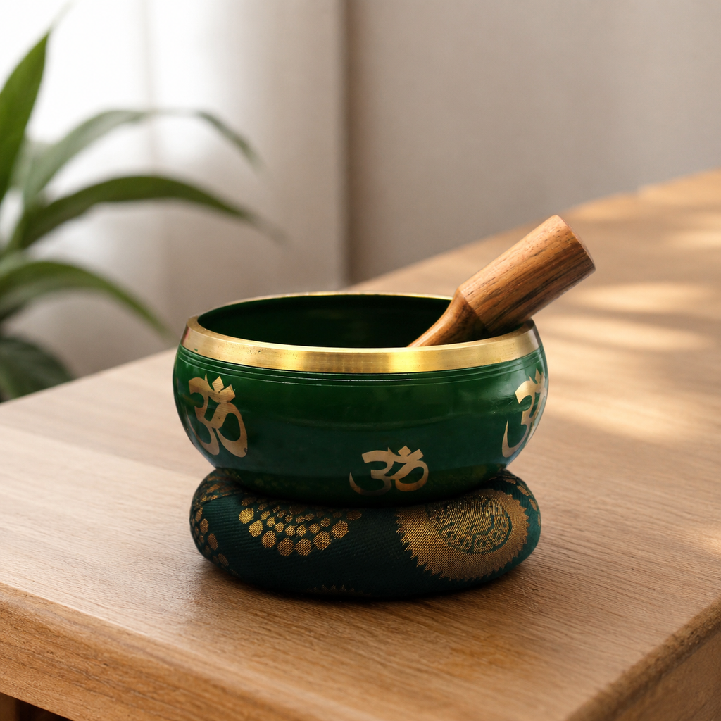 Lrg Tree of Life Singing Bowl Set- Green 14cm
