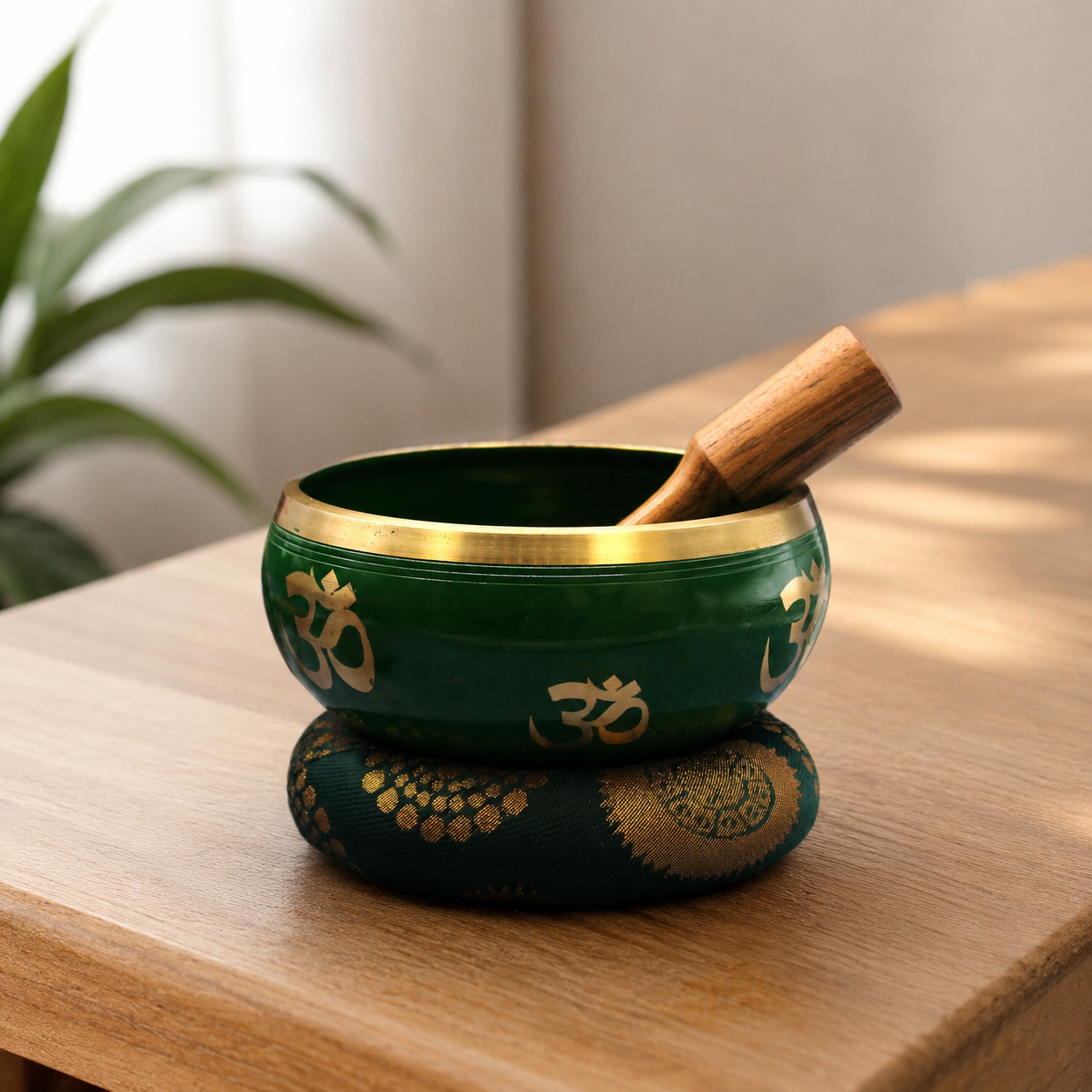 Lrg Tree of Life Singing Bowl Set- Green 14cm