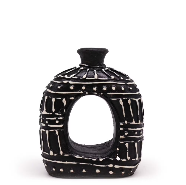 Handmade Lombok Ceramic Donut Vase – Chocolate – Indonesian Artisan Pottery UK