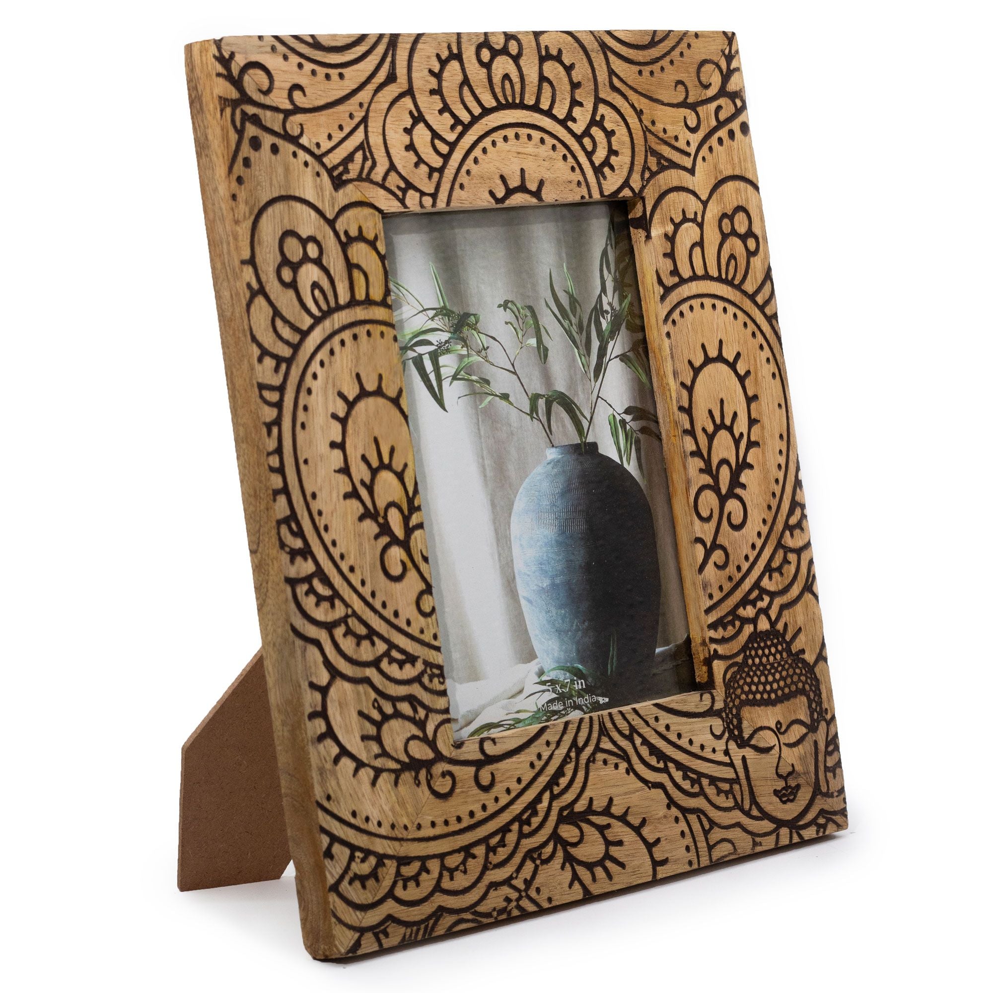 Lrg Mango Wood Picture Frame (for 13x18cm) 28x23x2cm - Buddha - Black – Medium