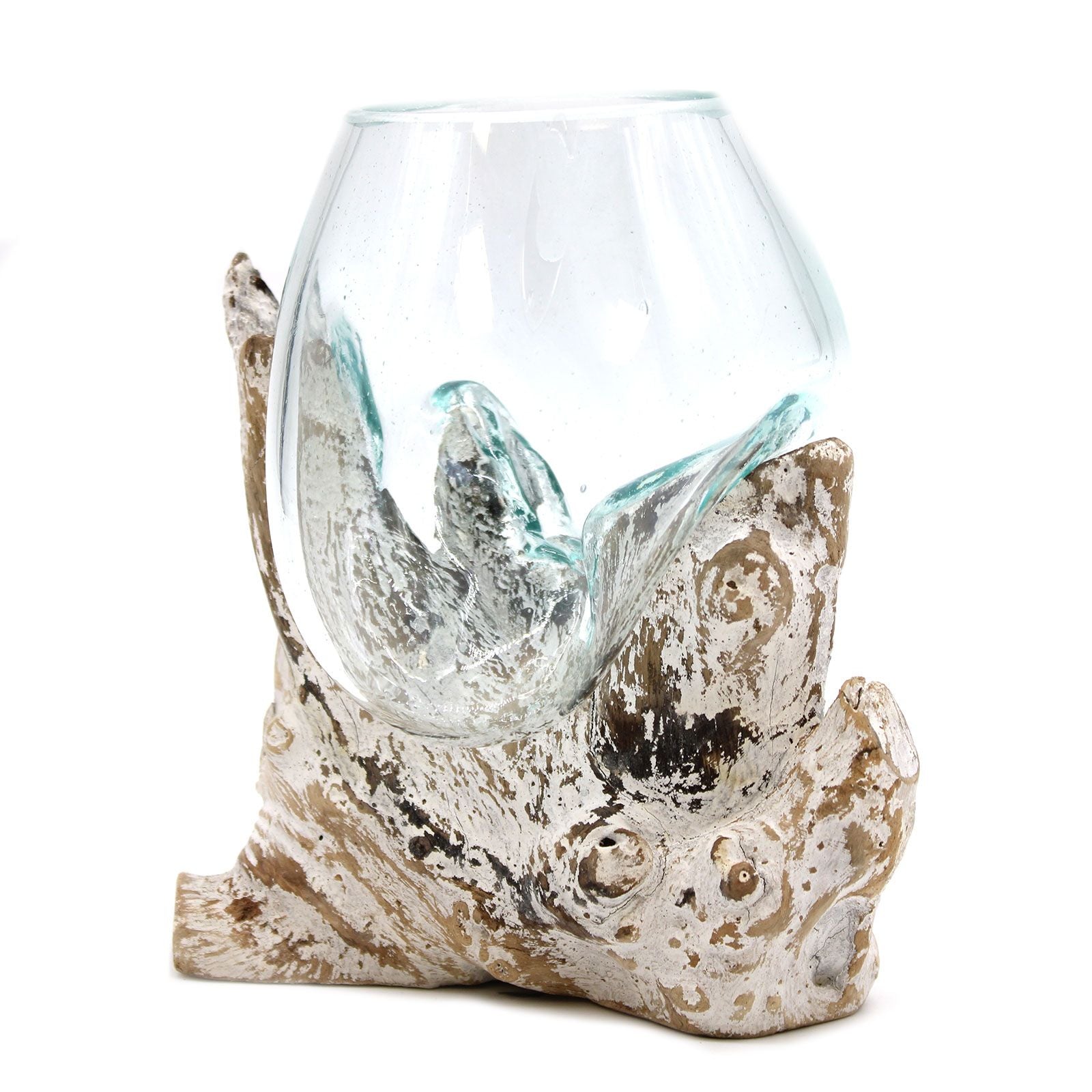 Handmade Molten Glass Bowl on Natural Wood – Unique Home Decor UK