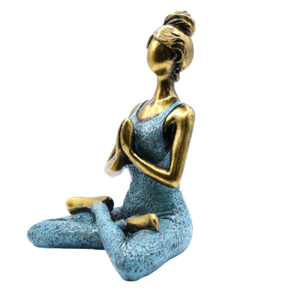 Yoga Lady Figurine 24cm – Bronze & Turqoise Yoga Pose – Handmade Decorative Resin Ornament