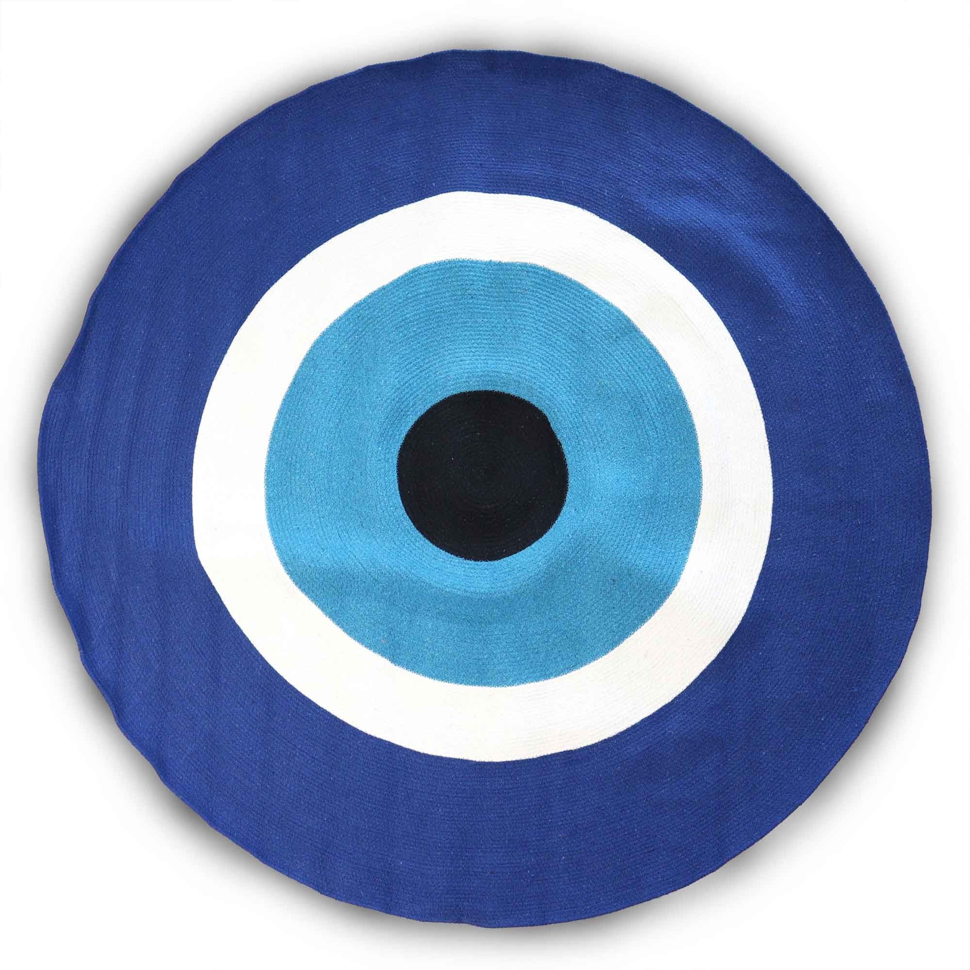 Cotton Rope Evil Eye Rug – Round Woven Boho Floor Mat (150cm, India)