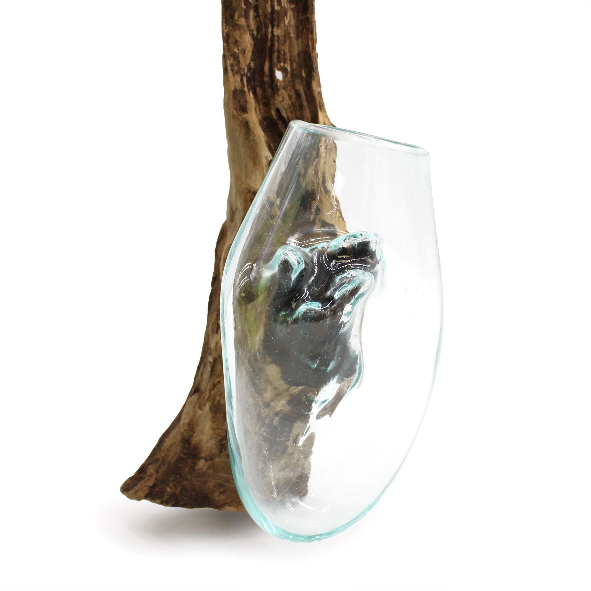 Handmade Molten Glass Bowl on Natural Wood – Unique Home Decor UK