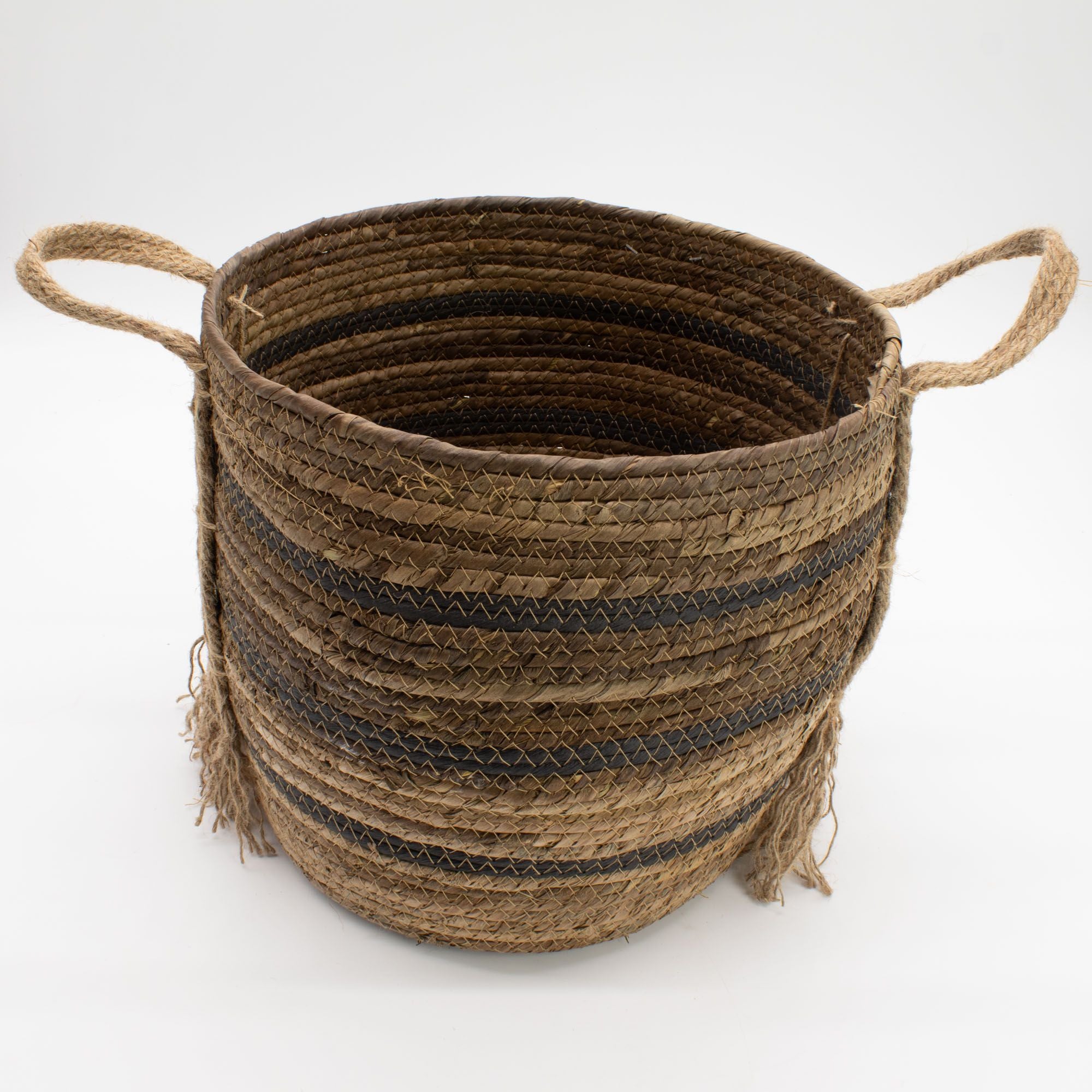 Set of 3 Large Banana Leaf & Seagrass Baskets – Natural Browns – Woven Storage Baskets (24-33cm)