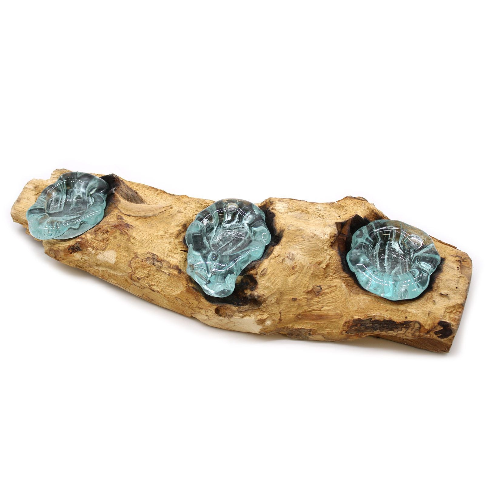 Handmade Molten Glass Candle Holder on Natural Wood – Unique Home Decor UK