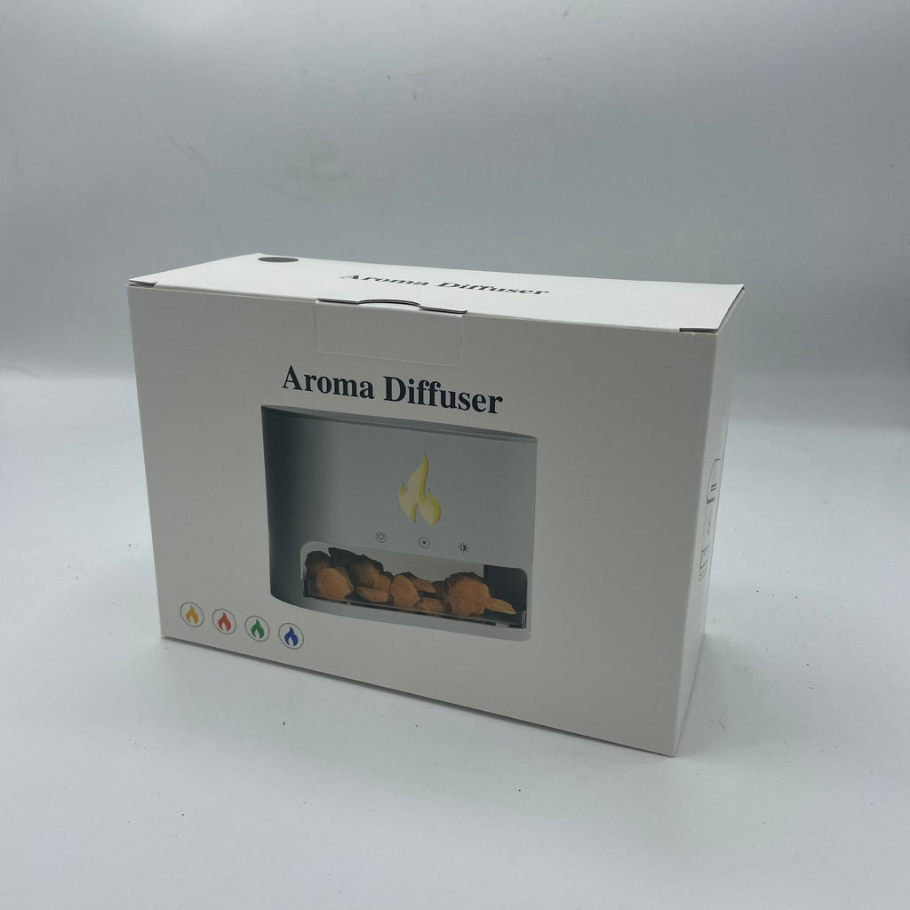 White Blaze Aroma Diffuser – Himalayan Salt Chamber & Flame Effect USB-C (19x23cm) (Salt included)