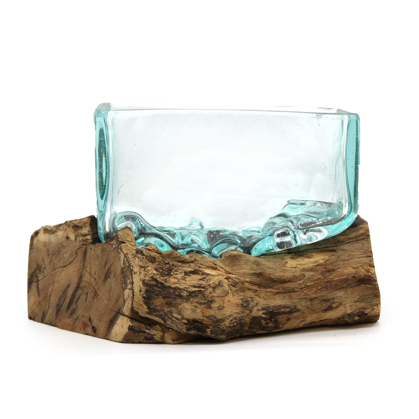 Handmade Molten Glass Tank Vase on Natural Wood – Unique Home Decor UK