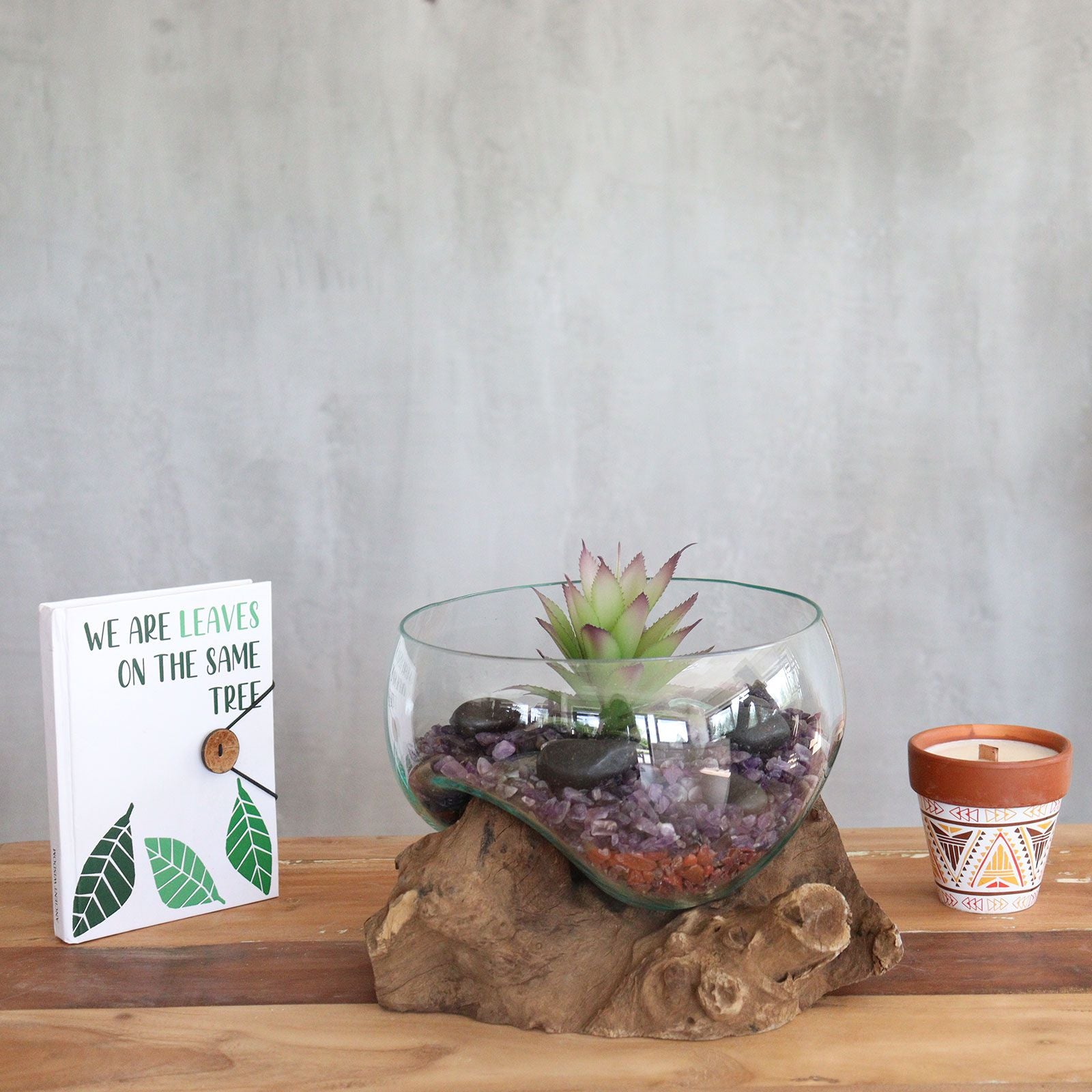 Handmade Molten Glass Bowl on Natural Wood – Unique Home Decor UK