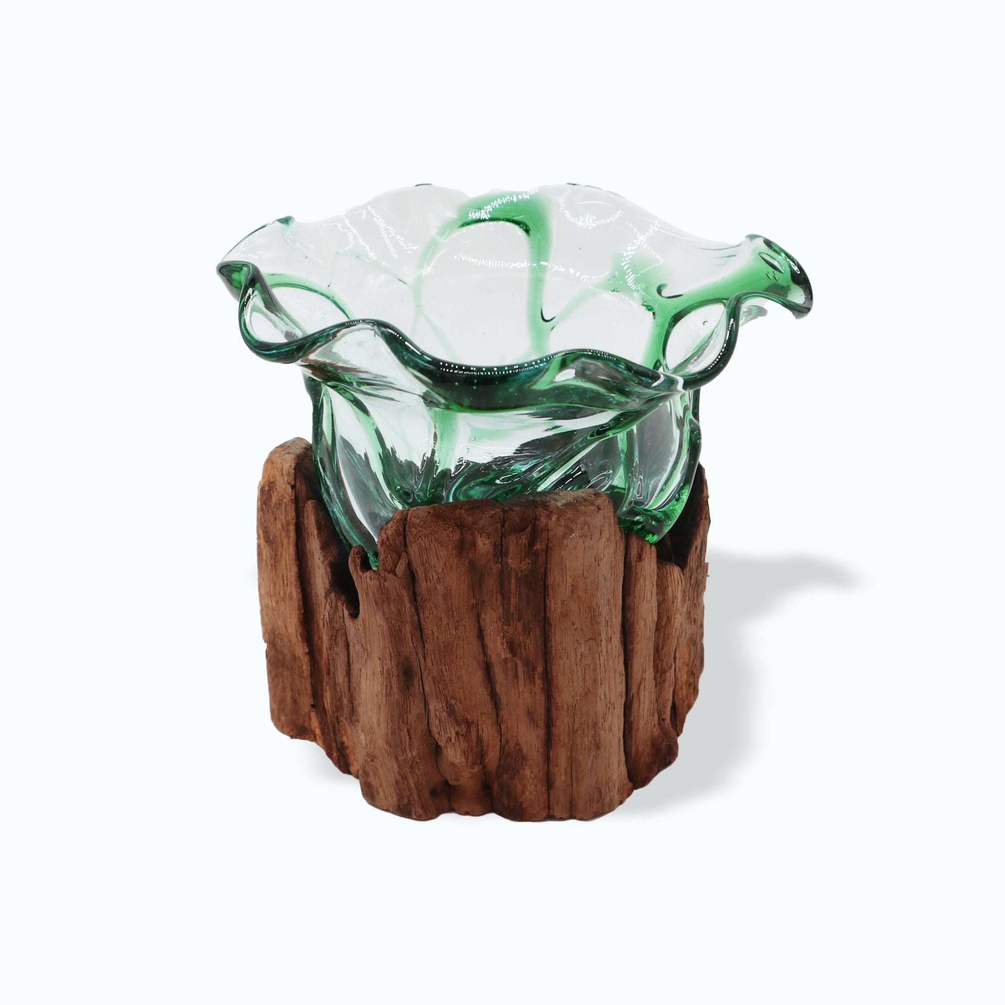 Handmade Recycled Beer Bottle Glass Bowl on Wood – Eco-Friendly Home Décor UK