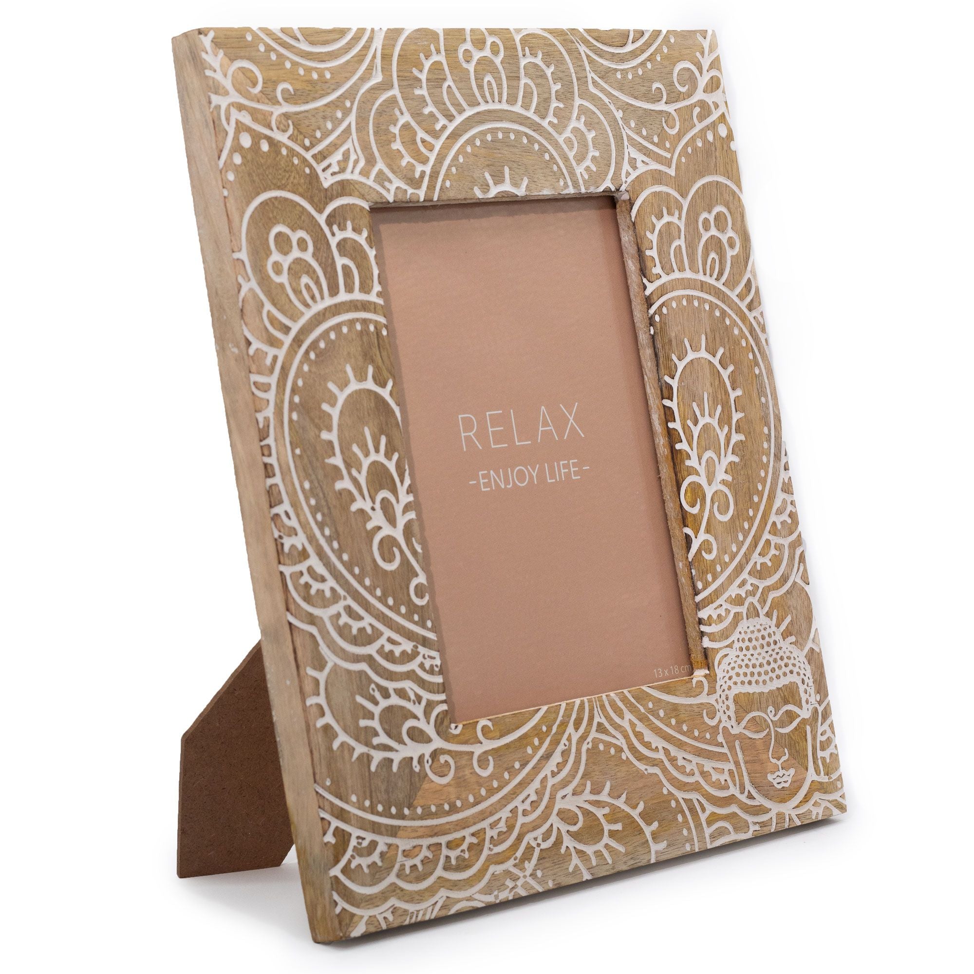 Lrg Mango Wood Picture Frame (for 13x18cm) 28x23x2cm - Buddha - White – Medium