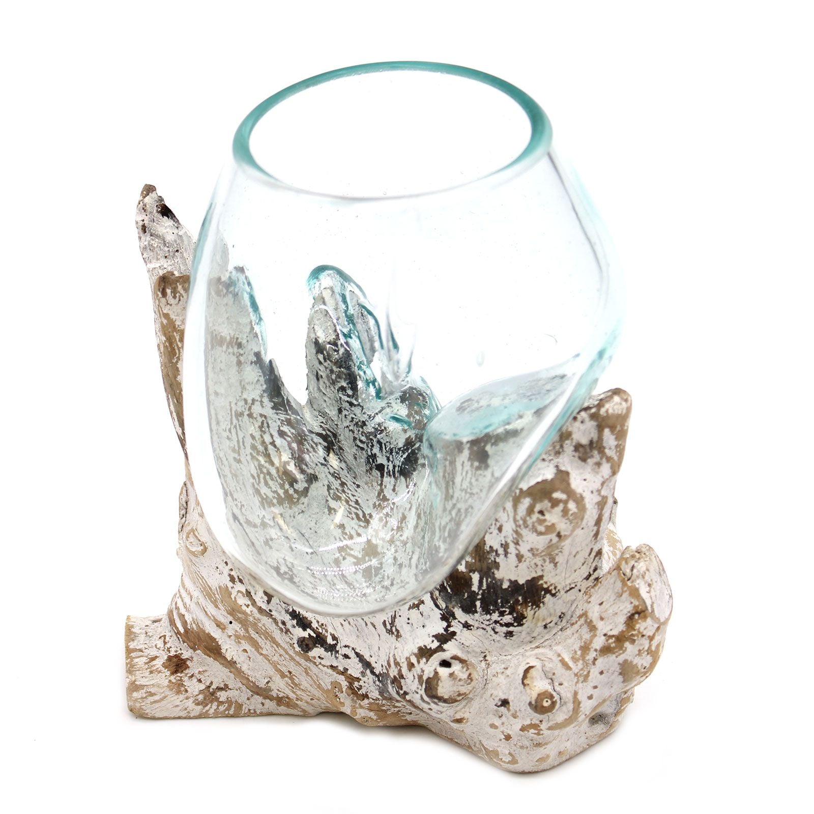 Handmade Molten Glass Bowl on Natural Wood – Unique Home Decor UK