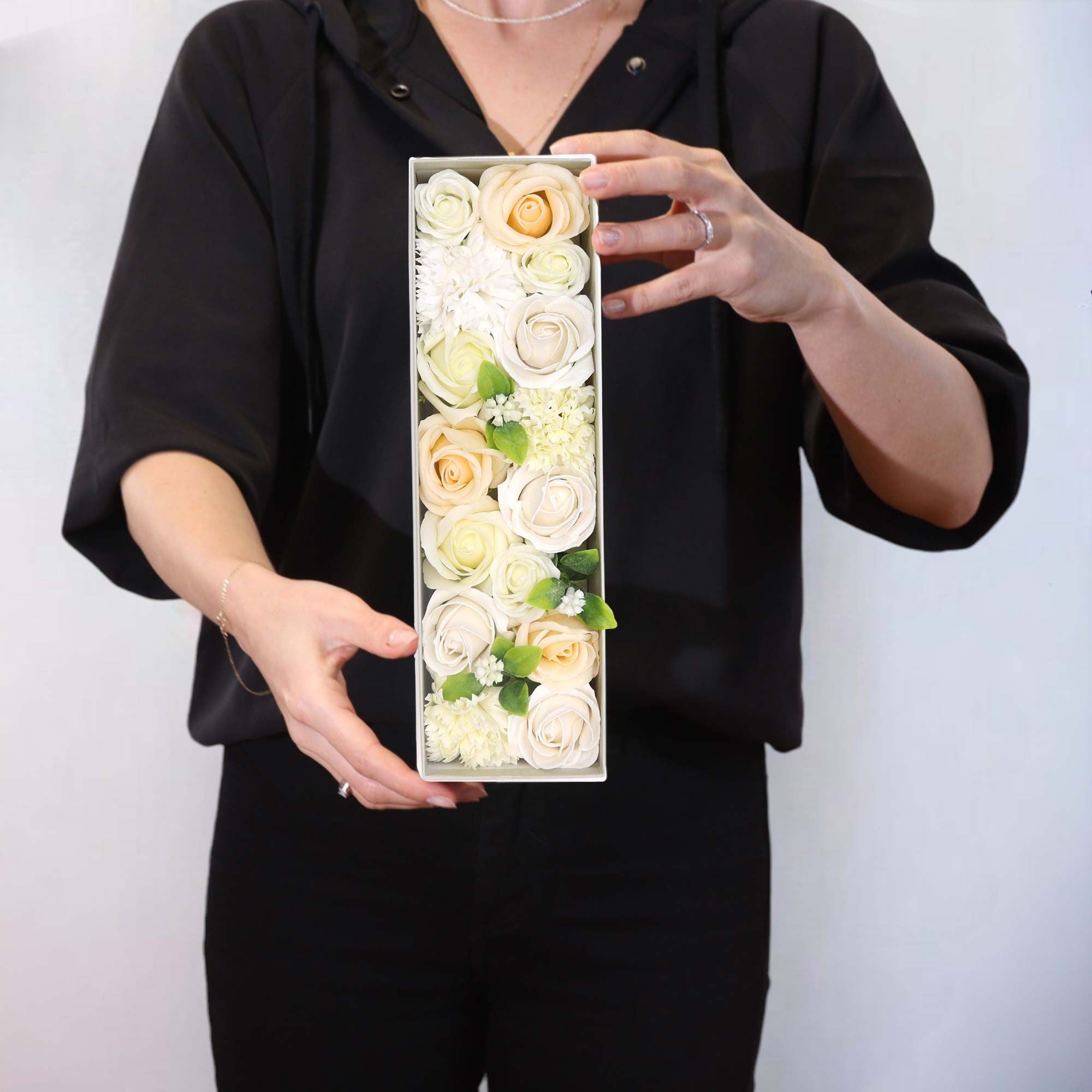 Soap Flower Gift Box (Long Box) - Wedding Blessings - White & Ivory