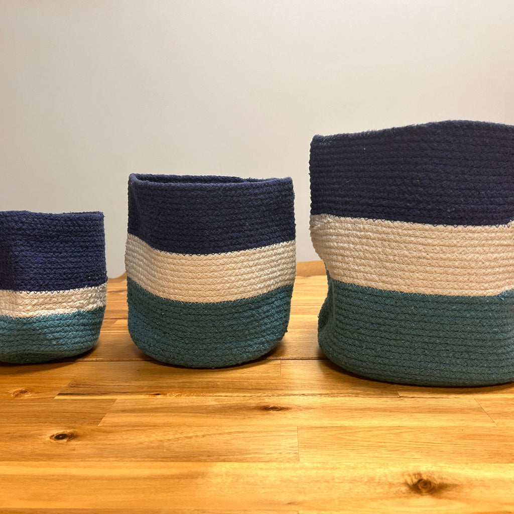 Set of 3 Square Evil Eye Jute Rope Baskets – Natural Woven Storage (India)