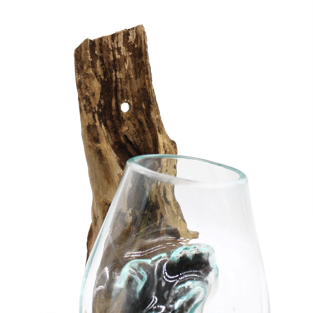 Handmade Molten Glass Bowl on Natural Wood – Unique Home Decor UK