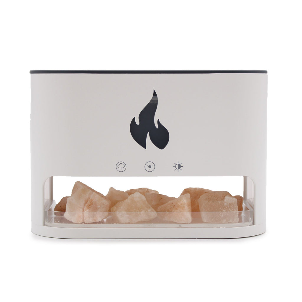White Blaze Aroma Diffuser – Himalayan Salt Chamber & Flame Effect USB-C (19x23cm) (Salt included)
