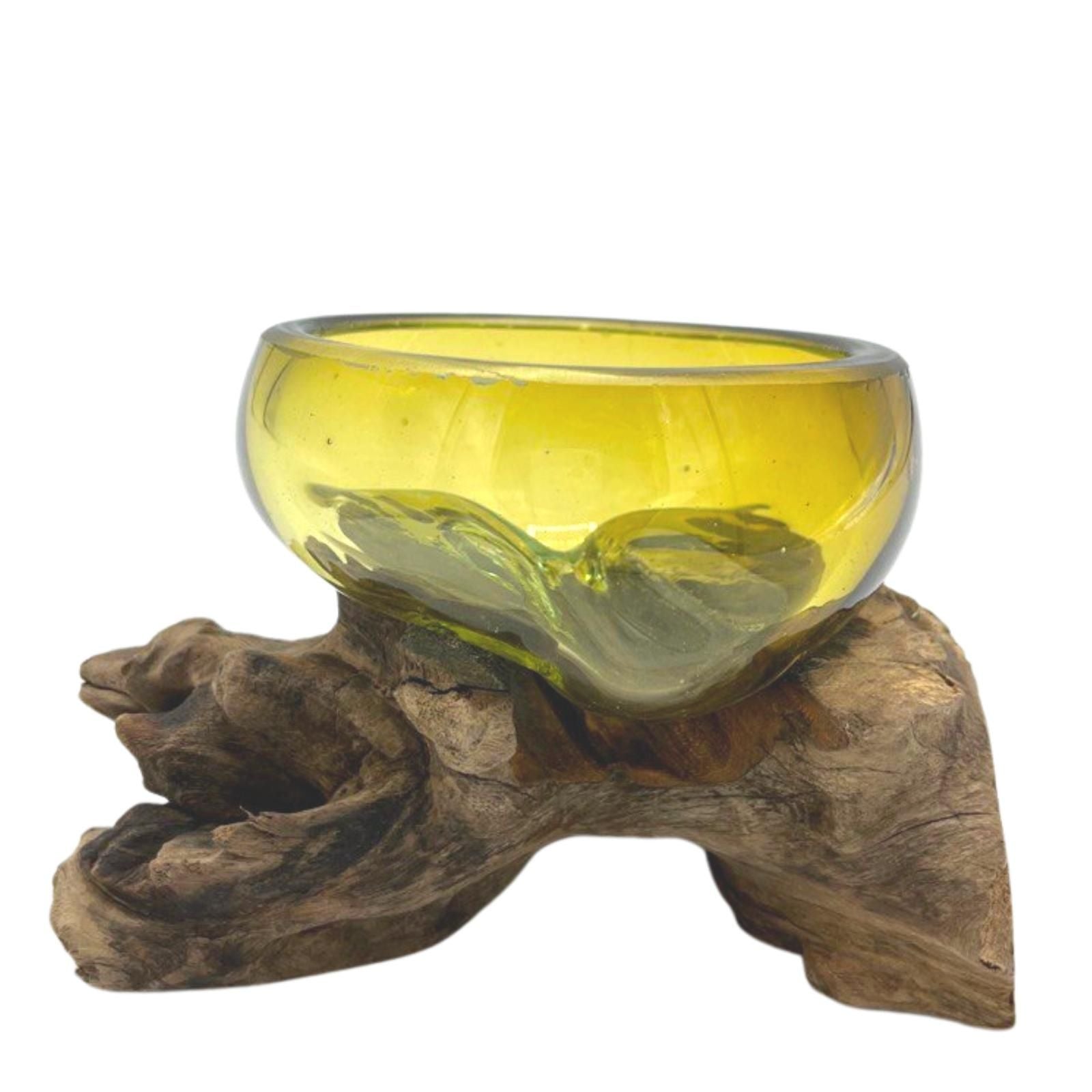 Handmade Molten Glass Bowl on Natural Wood – Unique Home Decor UK