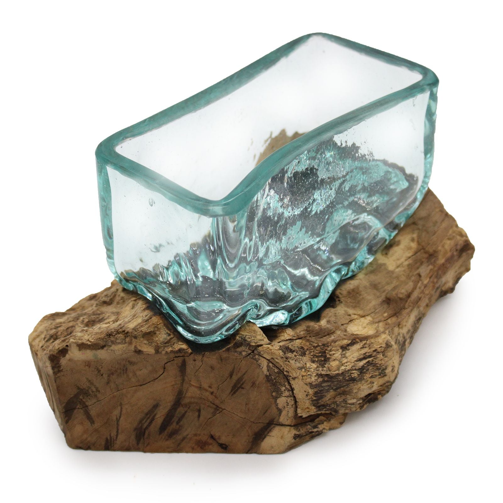 Handmade Molten Glass Tank Vase on Natural Wood – Unique Home Decor UK