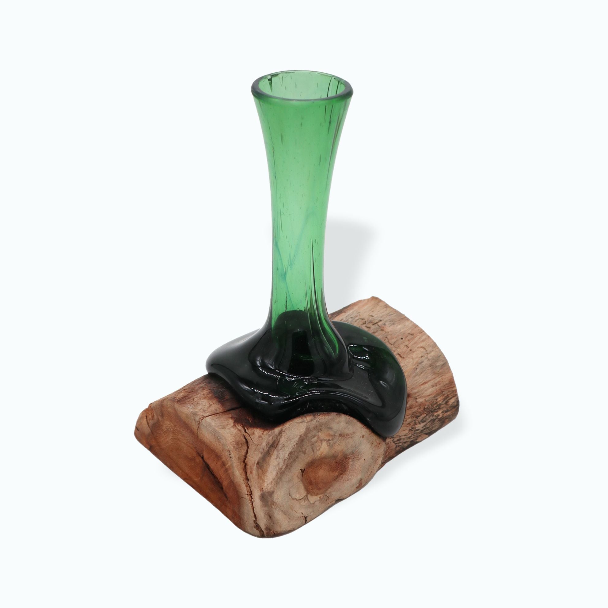 Handmade Recycled Beer Bottle Glass Vase on Wood – Eco-Friendly Home Décor UK