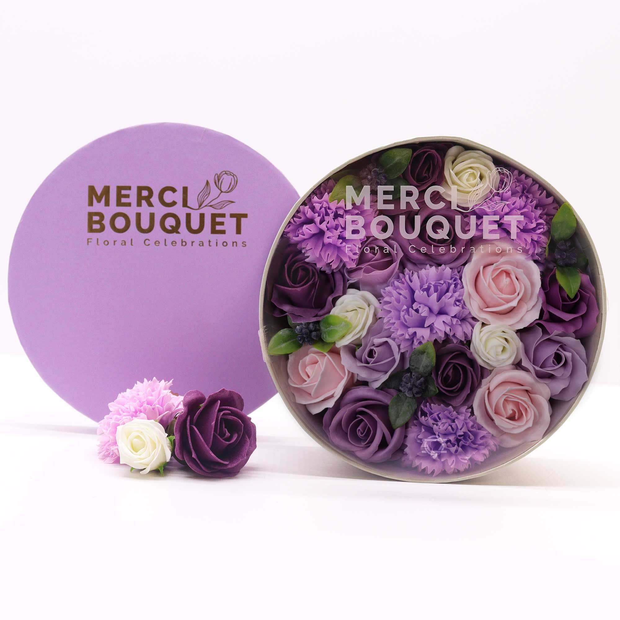 Soap Flower Gift Box (Round Box) - Lavender Rose & Carnation