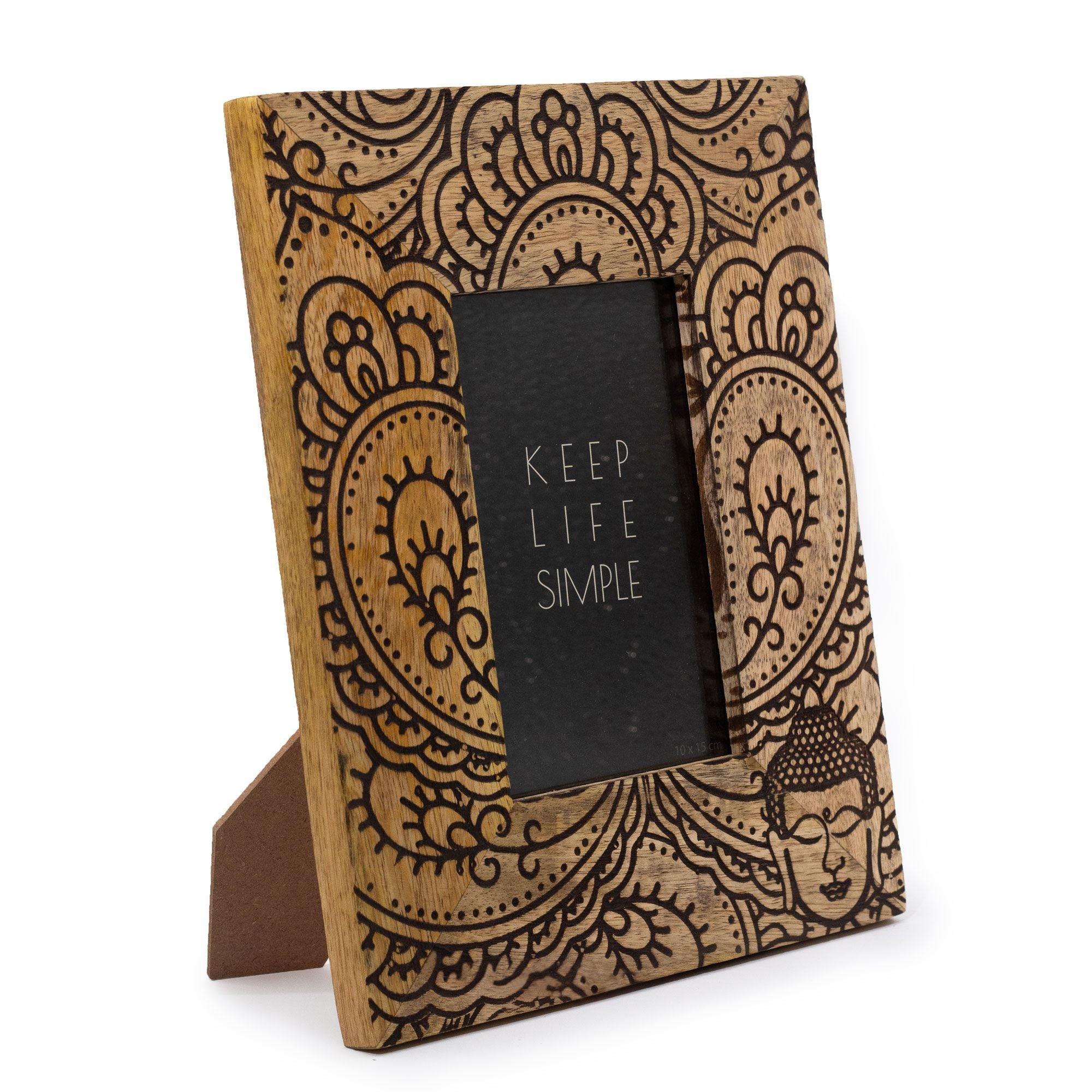 Med Mango Wood Picture Framel (for 10x15cm) 26x20x2cm - Buddha - Black – Medium
