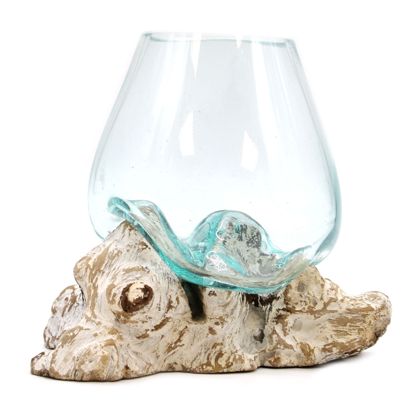 Handmade Molten Glass Bowl on Natural Wood – Unique Home Decor UK