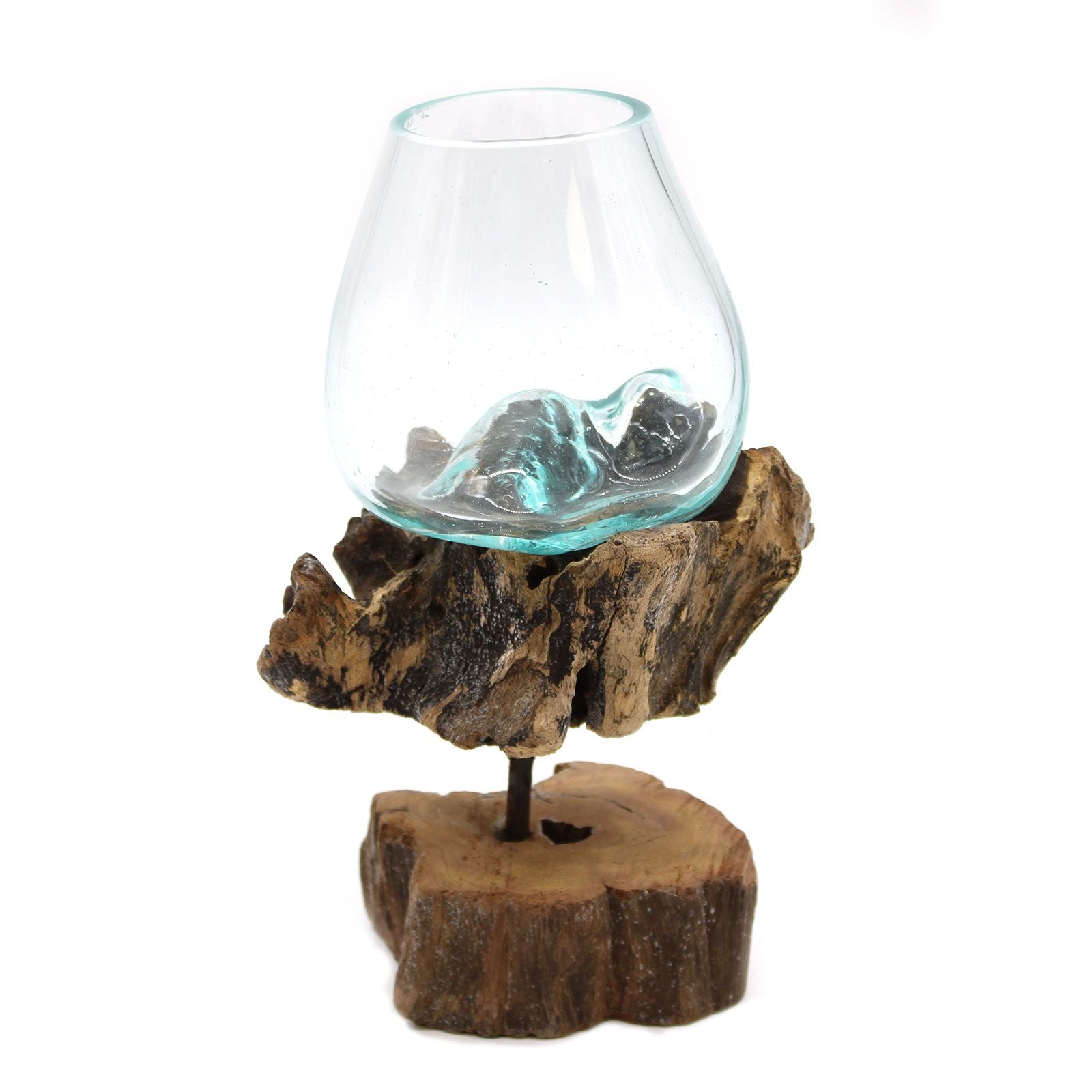 Handmade Molten Glass Bowl on Natural Wood – Unique Home Decor UK
