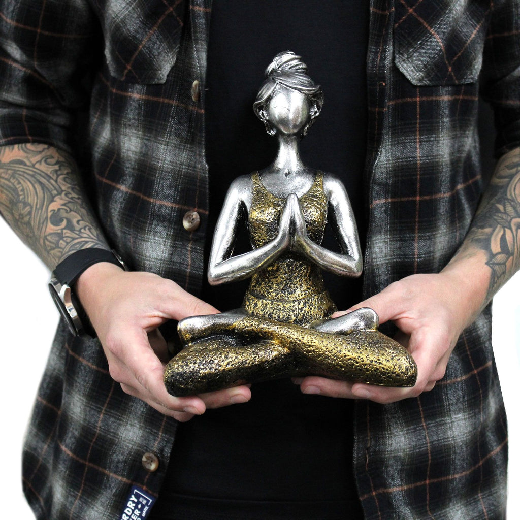 Yoga Lady Figurine 24cm – Bronze & Turqoise Yoga Pose – Handmade Decorative Resin Ornament