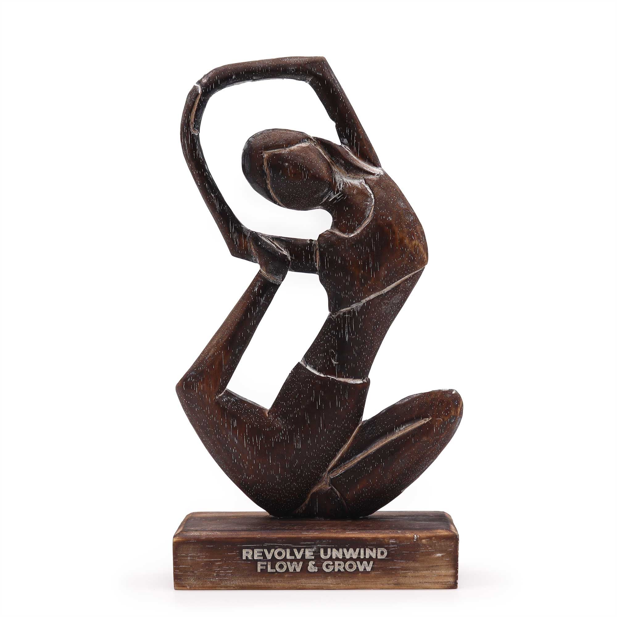 Handcarved Albasia Wood Yoga Lady Figurine 15cm – Revolved Pose - Revolve Unwind - Flow & Grow