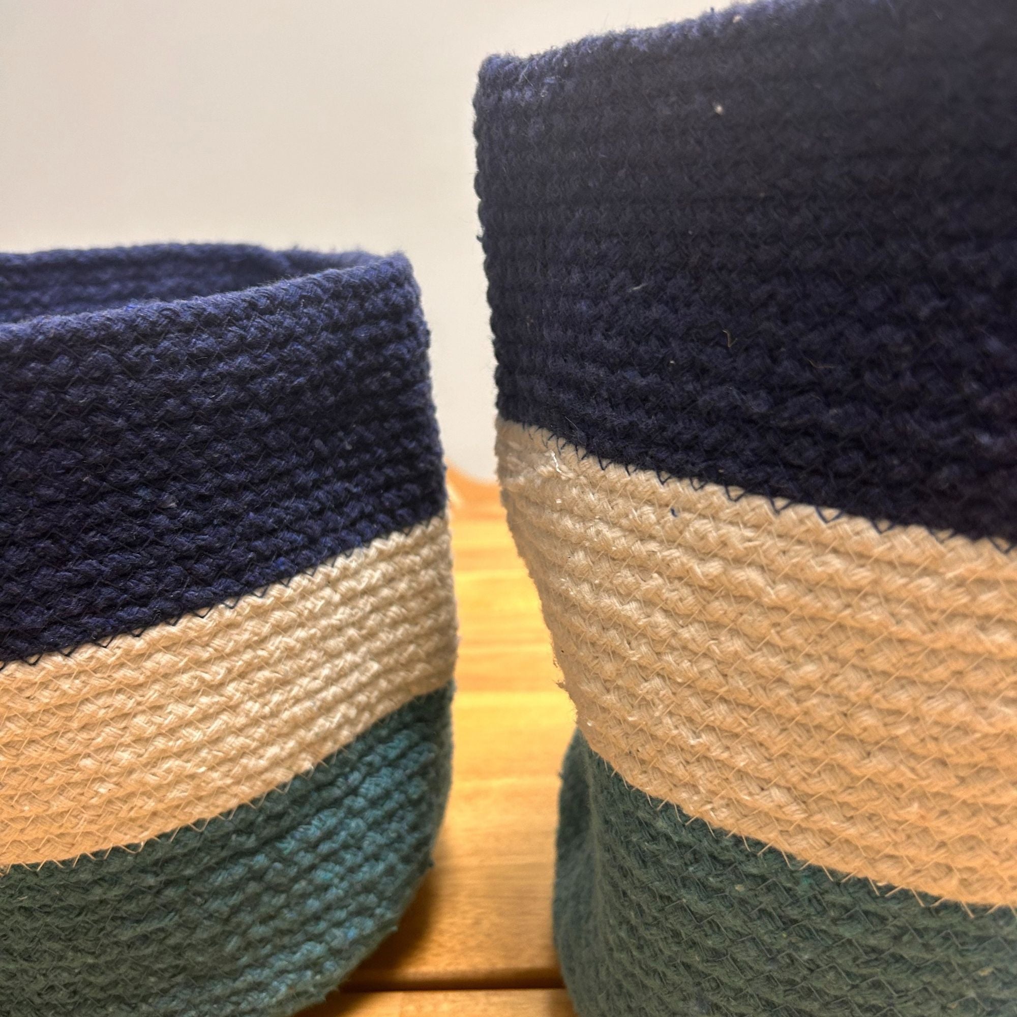 Set of 3 Square Evil Eye Jute Rope Baskets – Natural Woven Storage (India)
