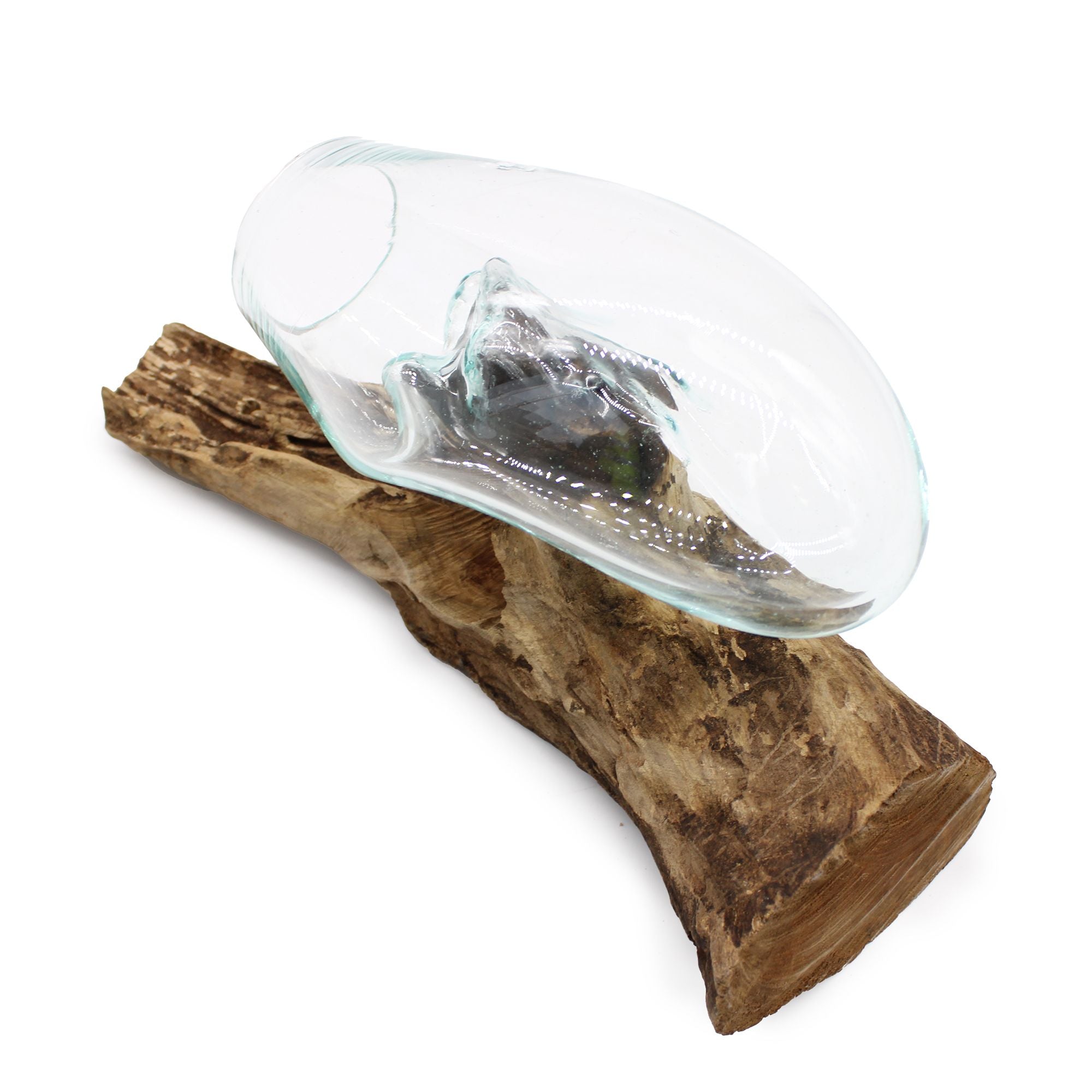 Handmade Molten Glass Bowl on Natural Wood – Unique Home Decor UK