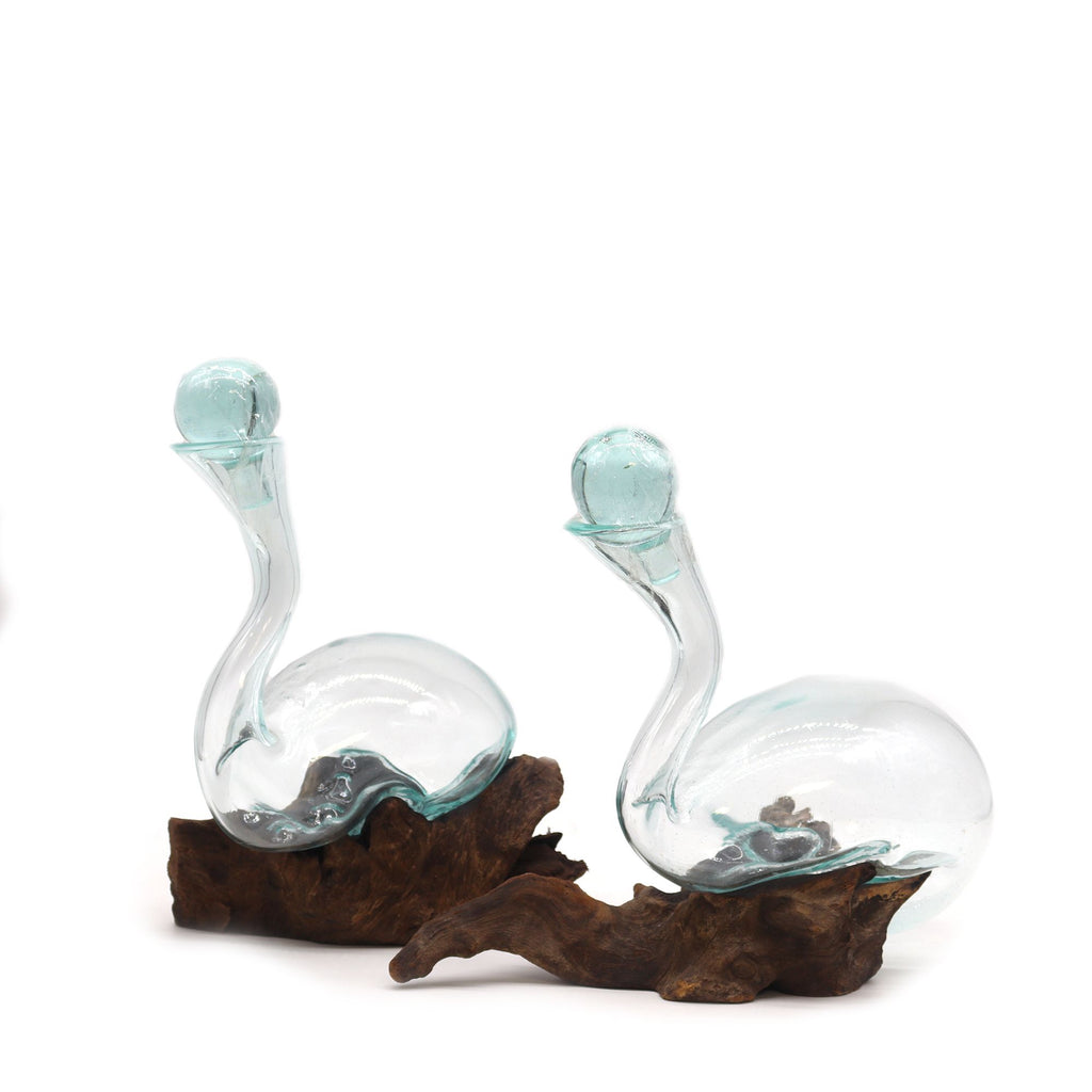 Handmade Molten Glass Glass Art Piece on Natural Wood – Unique Home Decor UK