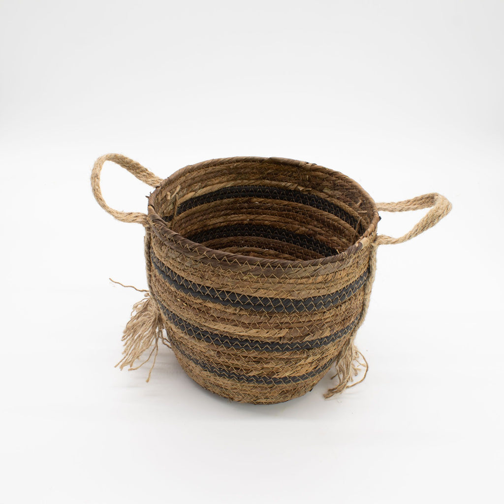Set of 3 Large Banana Leaf & Seagrass Baskets – Natural Browns – Woven Storage Baskets (24-33cm)
