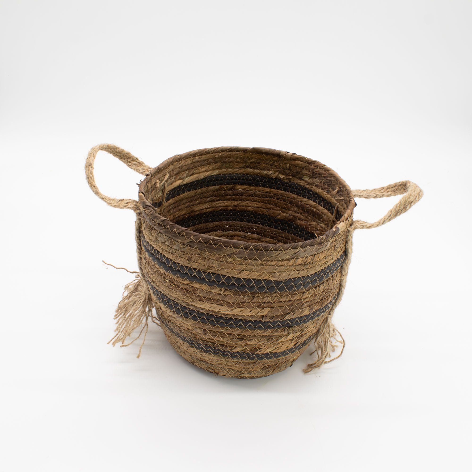 Set of 3 Large Banana Leaf & Seagrass Baskets – Natural Browns – Woven Storage Baskets (24-33cm)