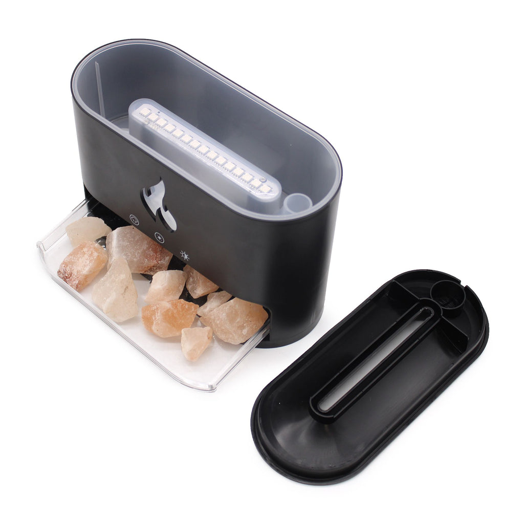 Black Blaze Aroma Diffuser – Himalayan Salt Chamber & Flame Effect USB-C (19x23cm) (Salt included) 19x23 (cm)