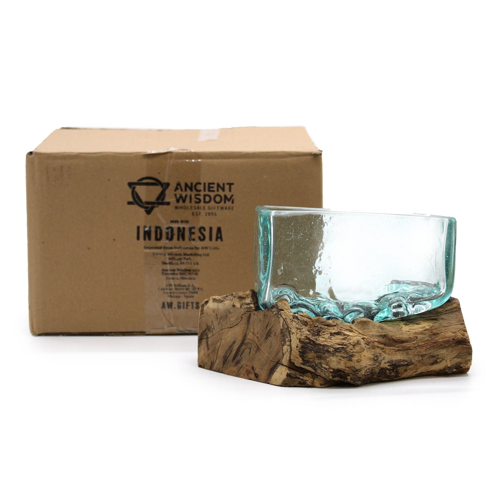Handmade Molten Glass Tank Vase on Natural Wood – Unique Home Decor UK