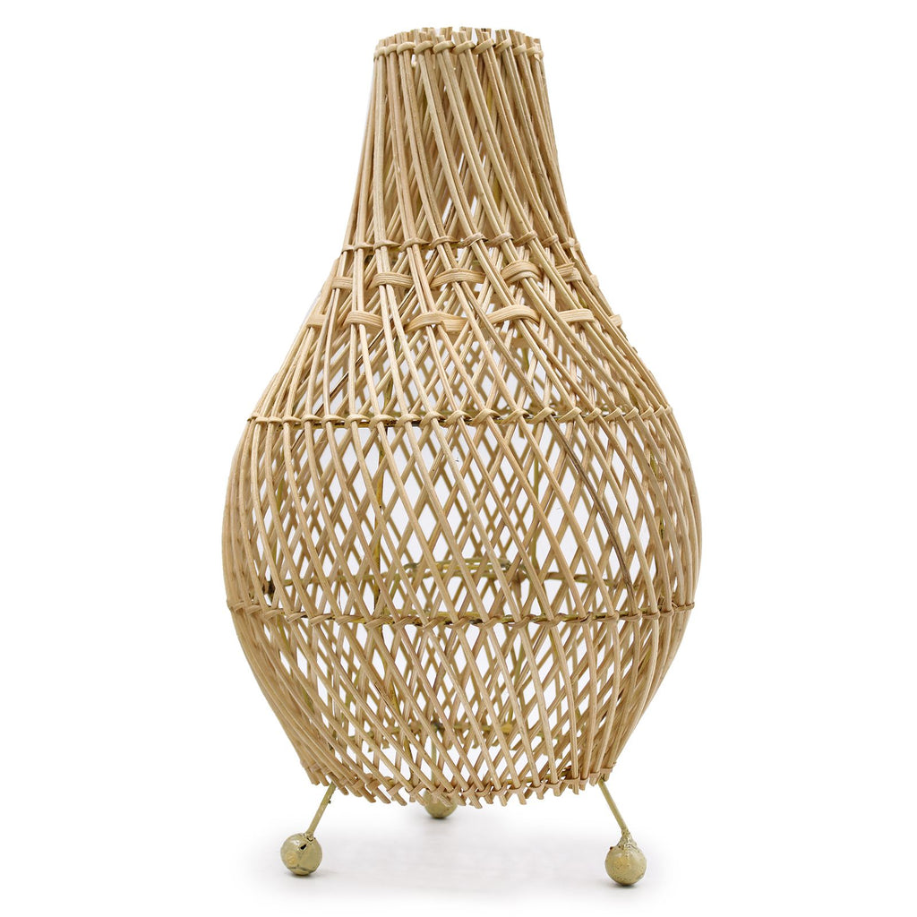 Natural Rattan Table Lamp – Woven Boho Desk Light (H: 39cm, L: 24cm)