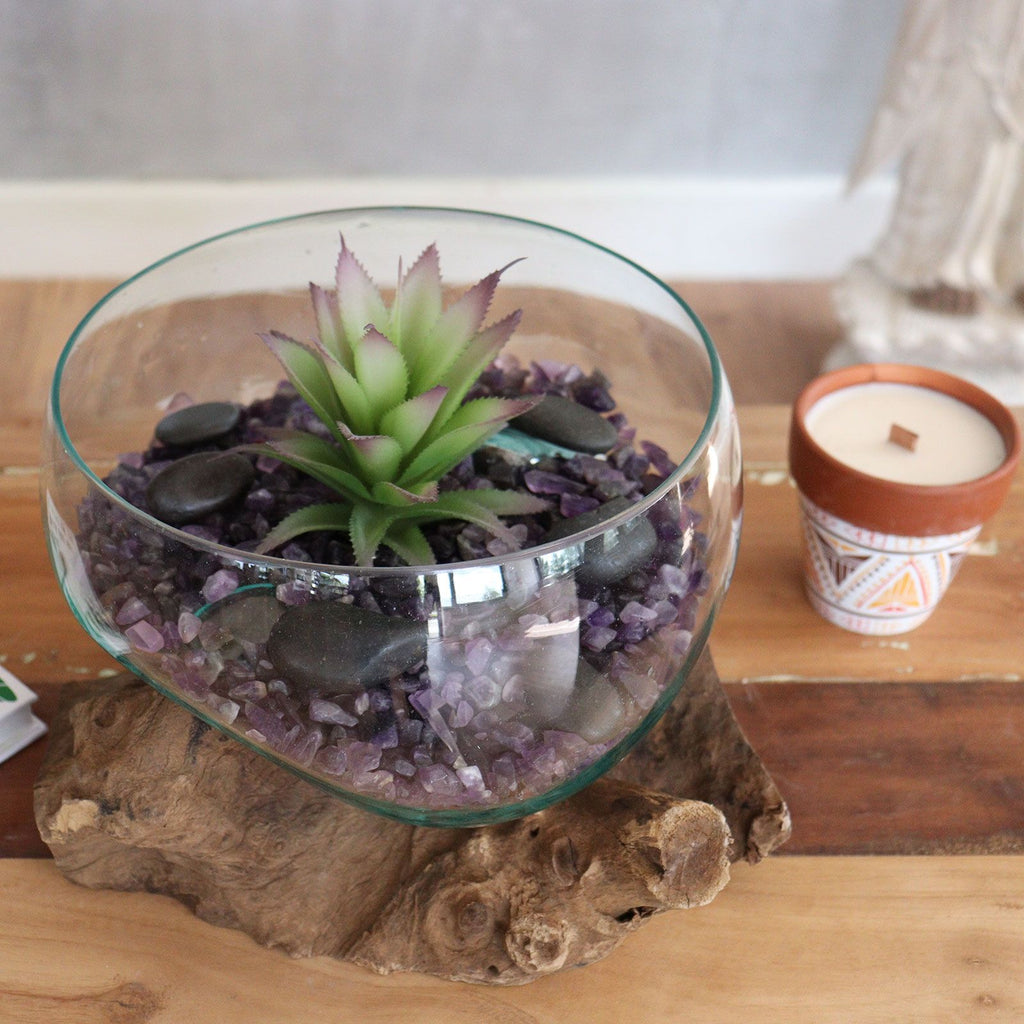 Handmade Molten Glass Bowl on Natural Wood – Unique Home Decor UK