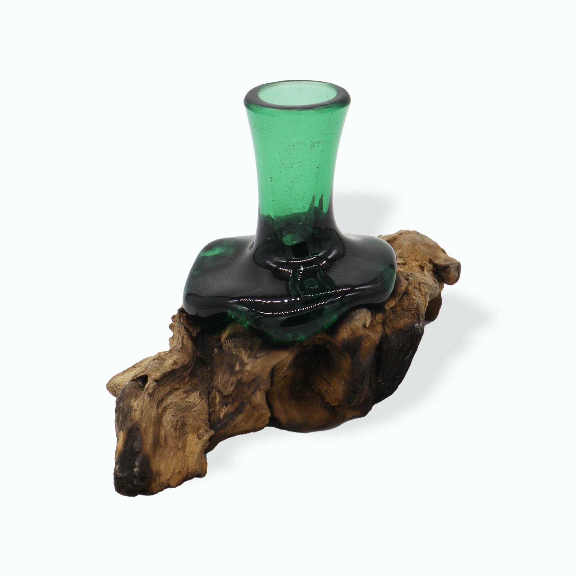 Handmade Recycled Beer Bottle Glass Vase on Wood – Eco-Friendly Home Décor UK