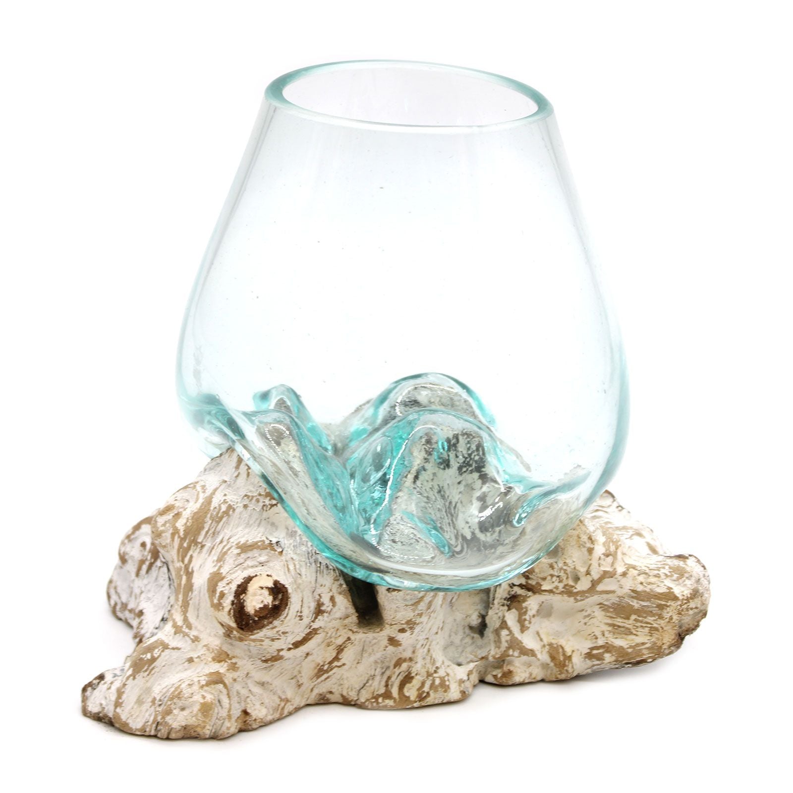 Handmade Molten Glass Bowl on Natural Wood – Unique Home Decor UK