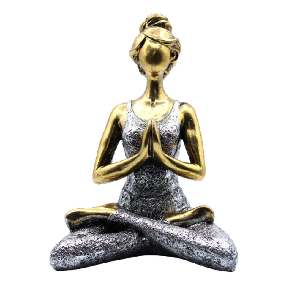 Yoga Lady Figurine 24cm – Bronze & Silver Yoga Pose – Handmade Decorative Resin Ornament