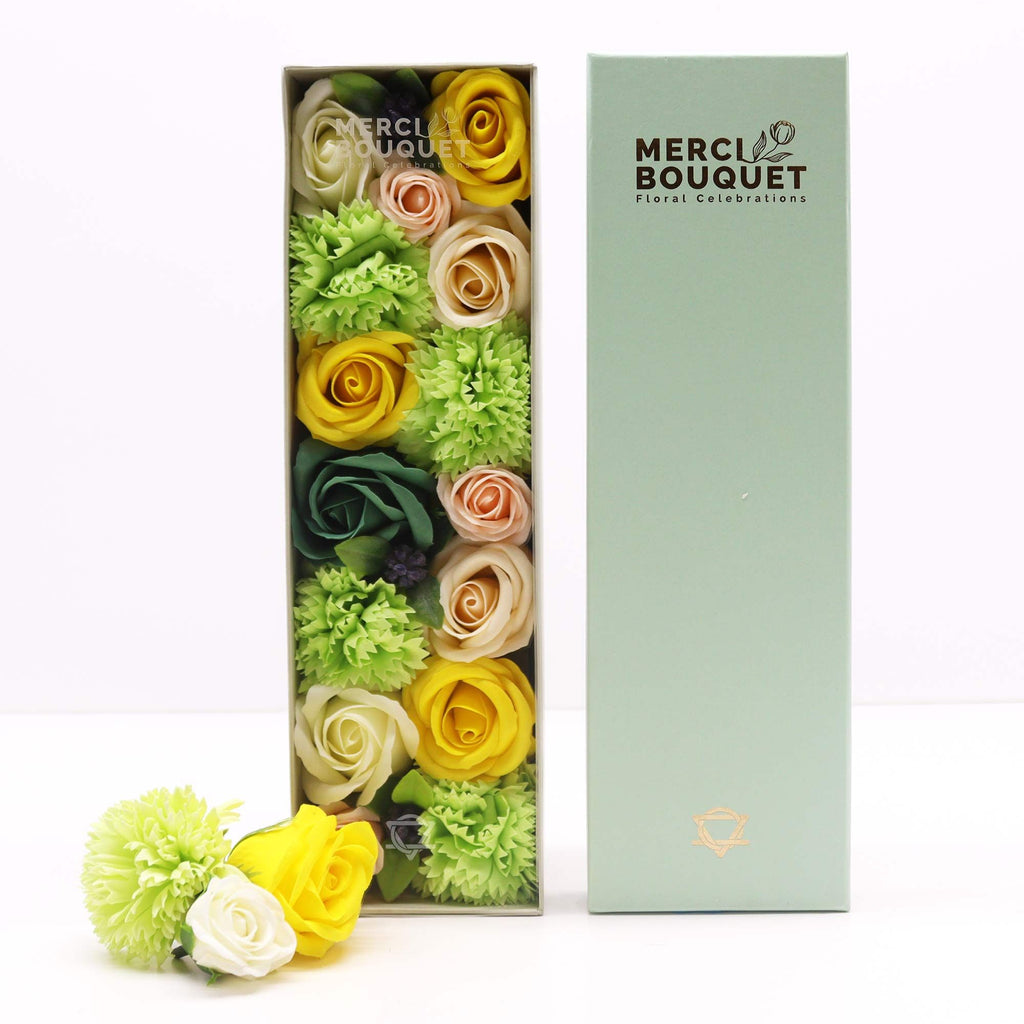 Soap Flower Gift Box (Long Box) - Spring Celibrations - Yellow & Greens