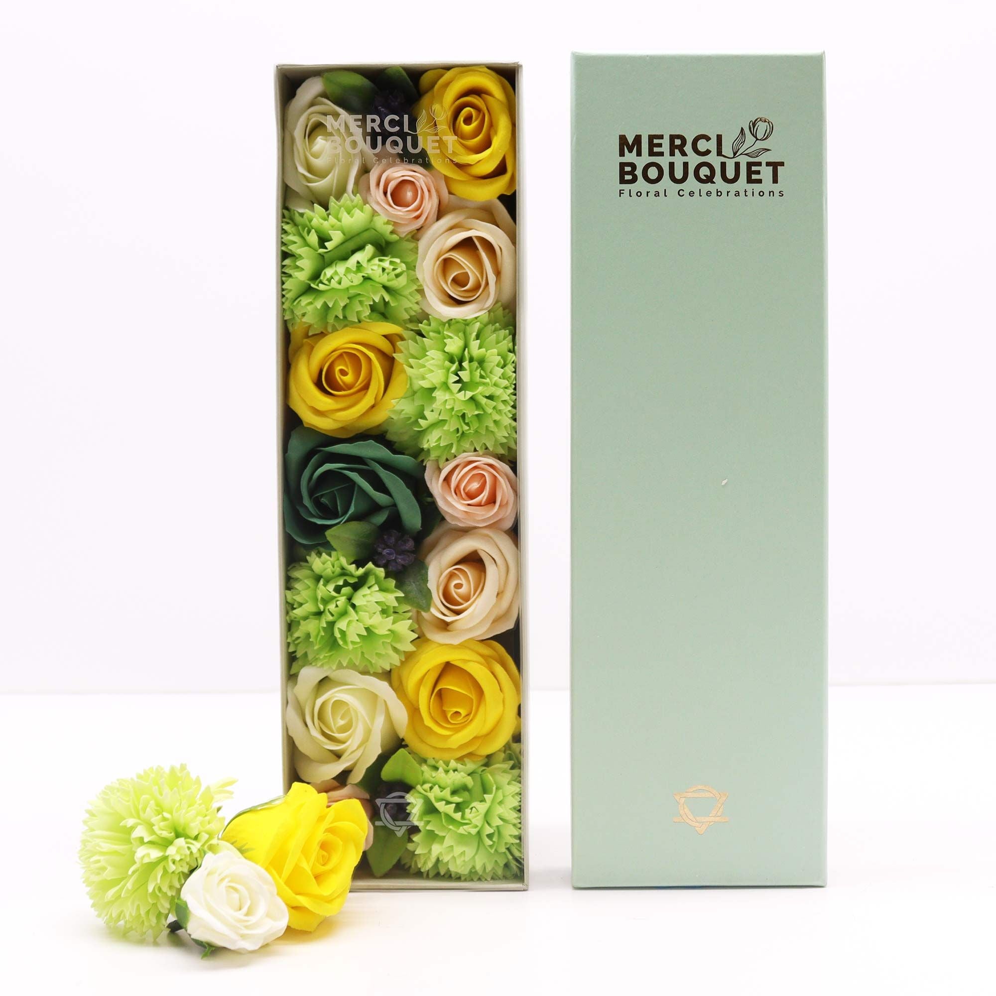 Soap Flower Gift Box (Long Box) - Spring Celibrations - Yellow & Greens
