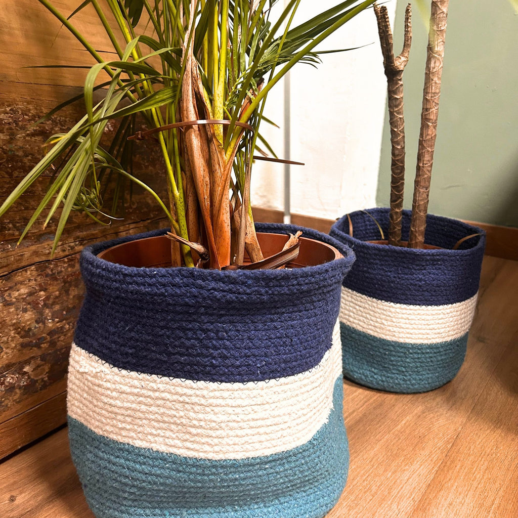 Set of 3 Square Evil Eye Jute Rope Baskets – Natural Woven Storage (India)