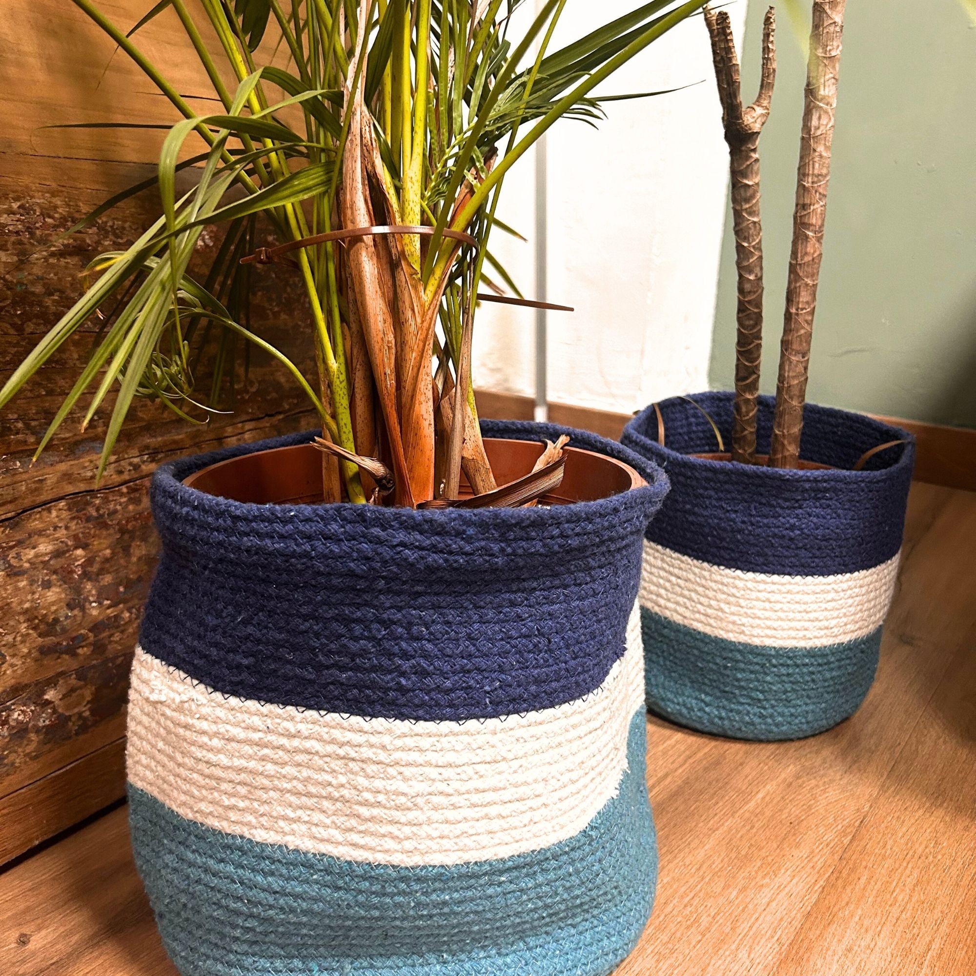Set of 3 Square Evil Eye Jute Rope Baskets – Natural Woven Storage (India)