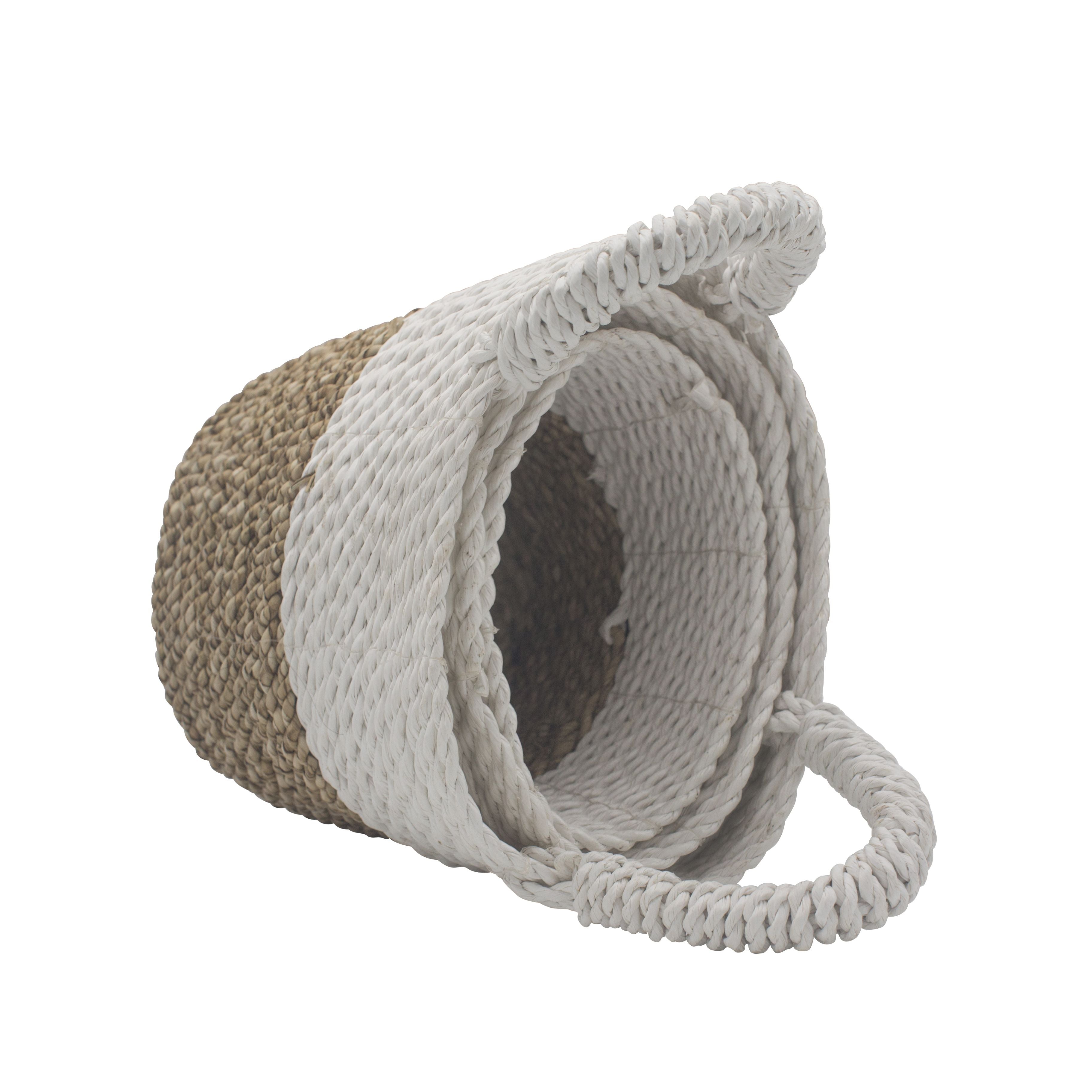 Set of 3 Round Seagrass Baskets – Natural & White – Woven Storage Baskets