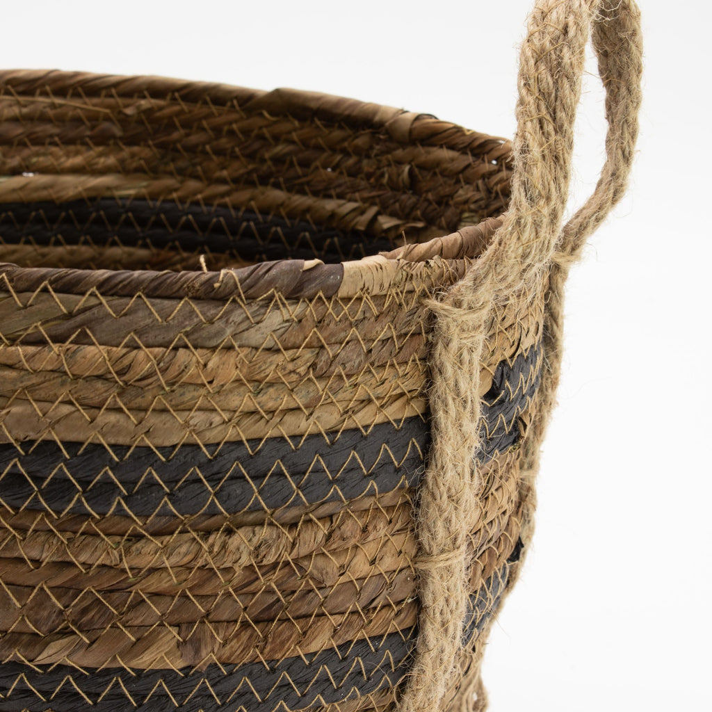 Set of 3 Large Banana Leaf & Seagrass Baskets – Natural Browns – Woven Storage Baskets (24-33cm)