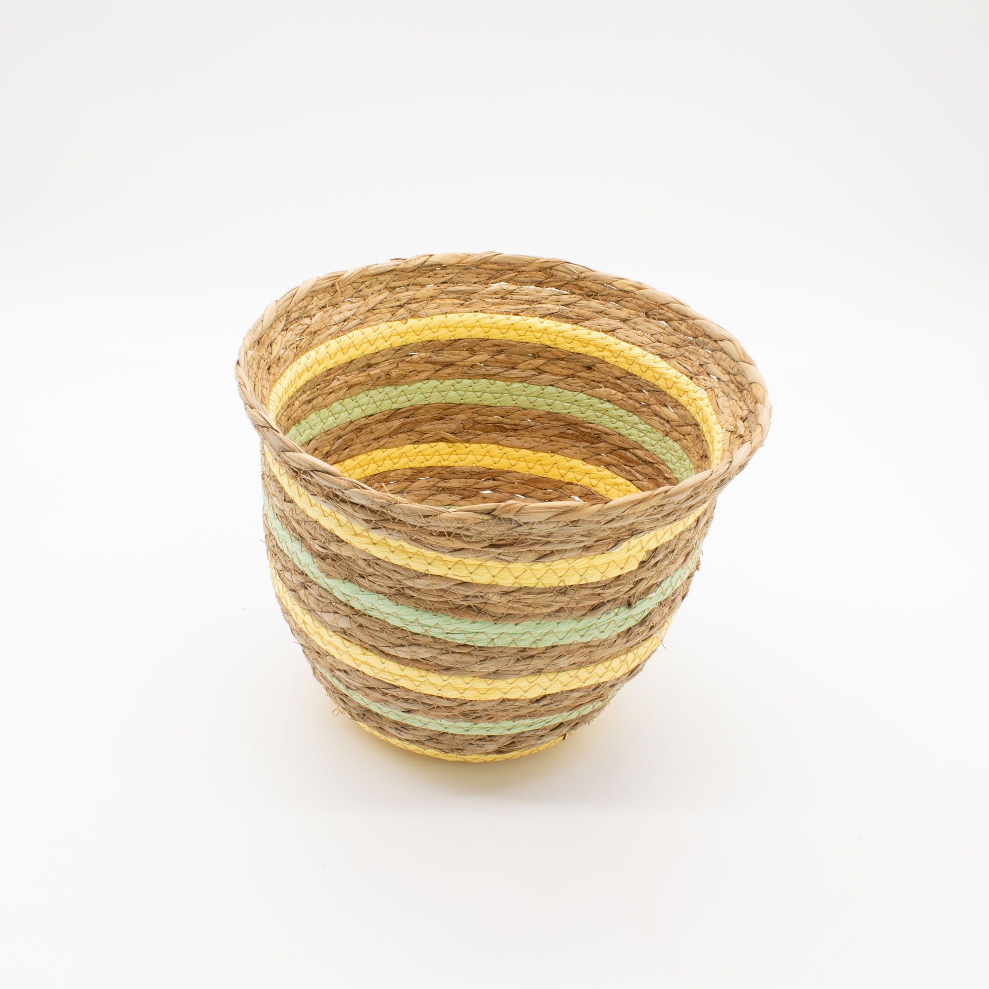 Set of 3 Vase Shaped Seagrass & Straw Baskets – Natural, Yellow & Green – Woven Storage Baskets