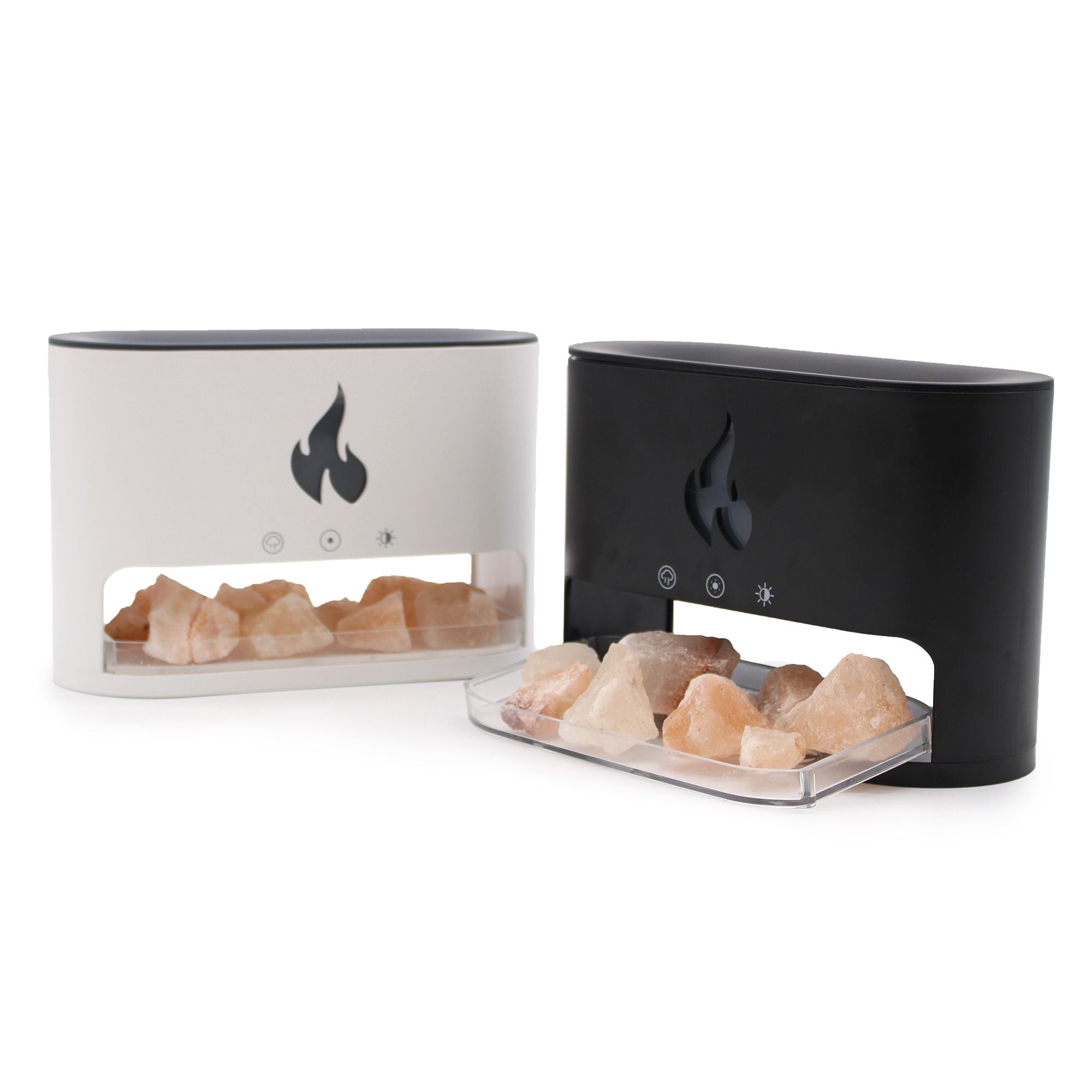 White Blaze Aroma Diffuser – Himalayan Salt Chamber & Flame Effect USB-C (19x23cm) (Salt included)