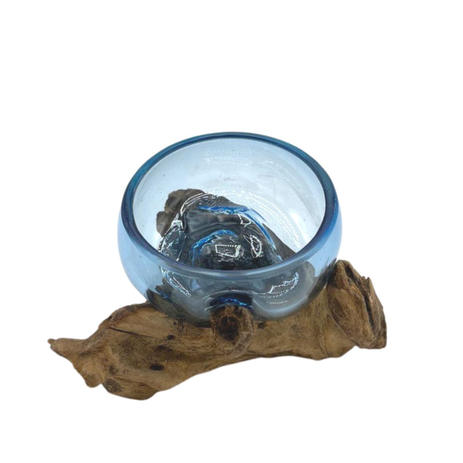 Handmade Molten Glass Bowl on Natural Wood – Unique Home Decor UK